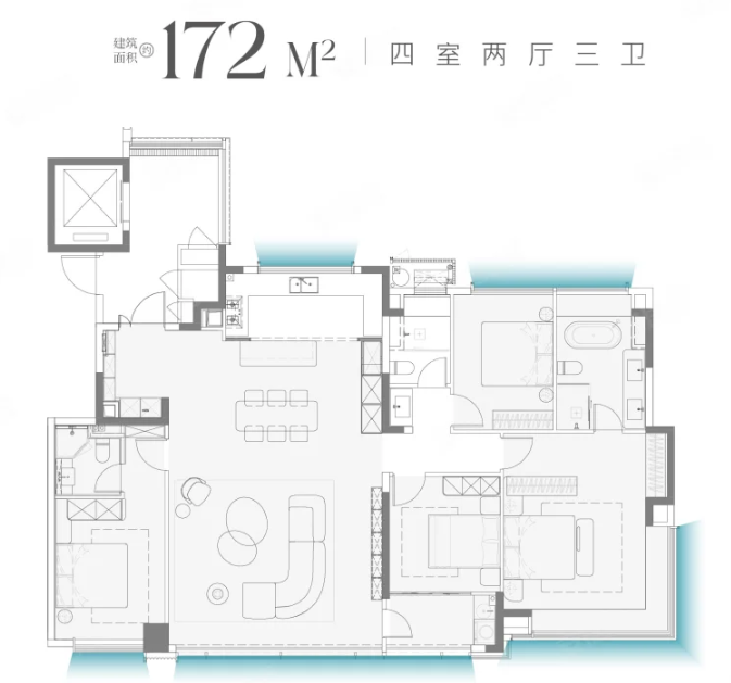  4室2厅3卫 172㎡户型图