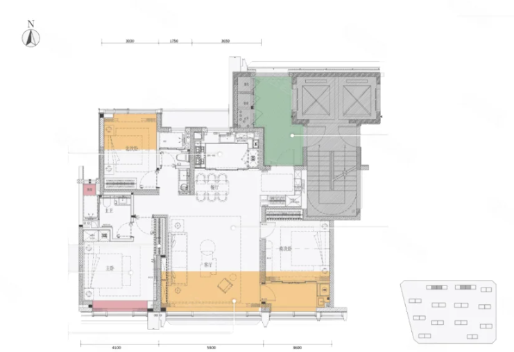  3室2厅2卫 128㎡户型图