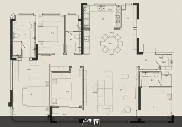  4室2厅3卫 198㎡户型图