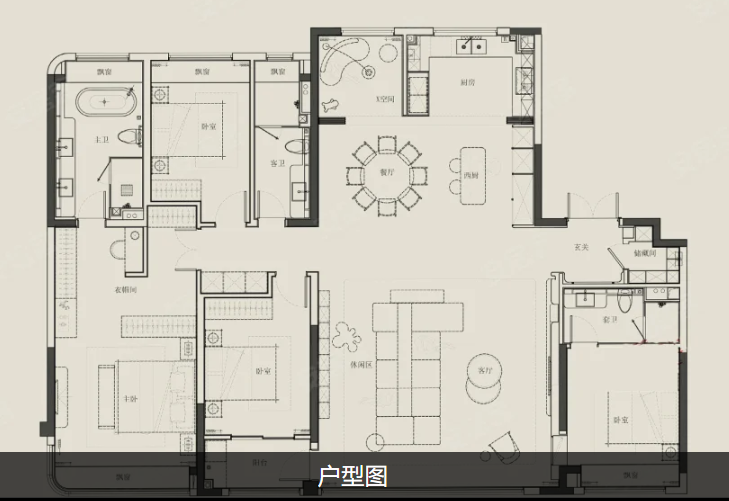  4室2厅3卫 238㎡户型图
