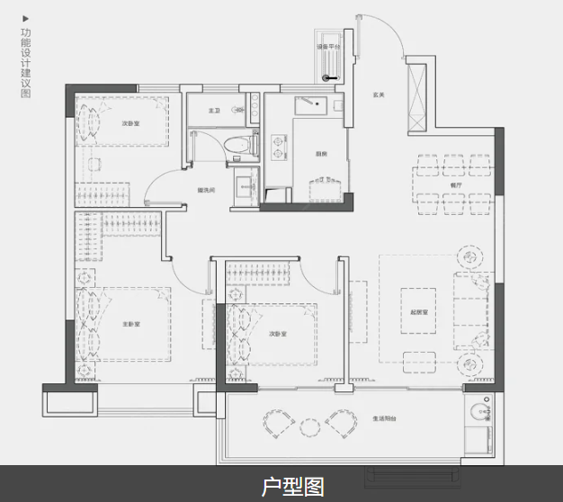  3室2厅1卫 98㎡户型图