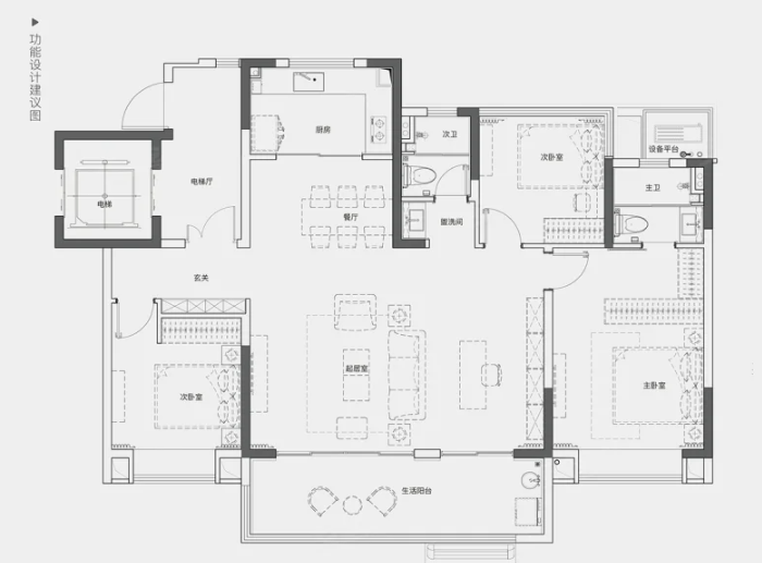  3室2厅2卫 143㎡户型图