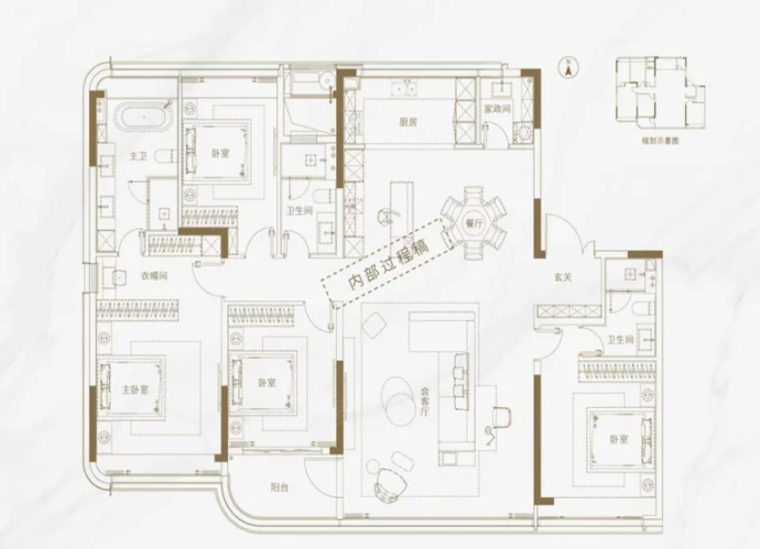  4室2厅3卫 215㎡户型图