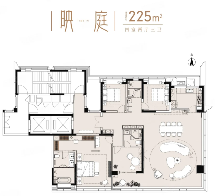  4室2厅3卫 225㎡户型图