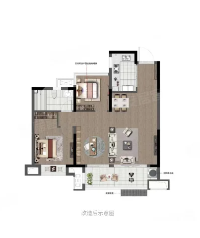  2室2厅1卫 89㎡户型图