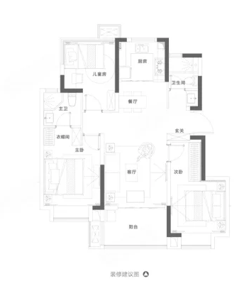  3室2厅2卫 94㎡户型图