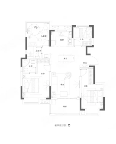  4室2厅2卫 108㎡户型图