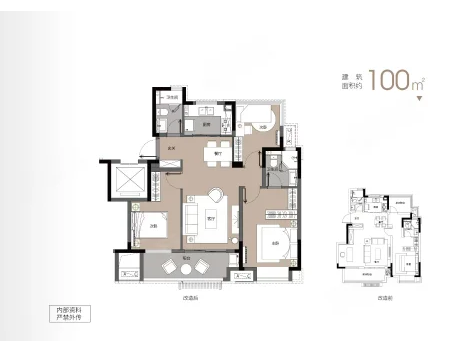  3室0厅2卫 100㎡户型图