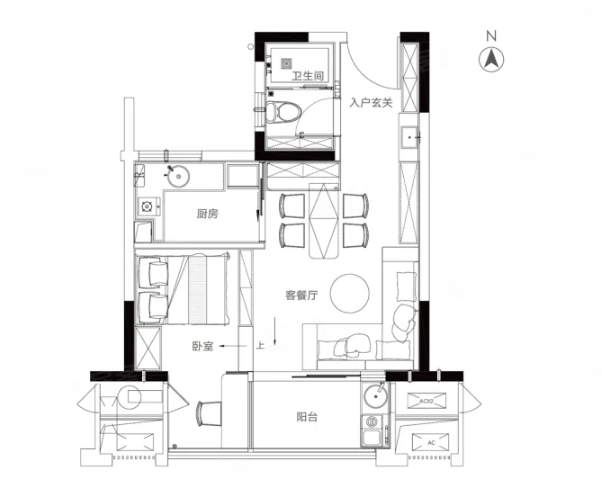  1室1厅1卫 56㎡户型图