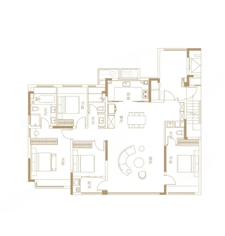  4室2厅3卫 168㎡户型图