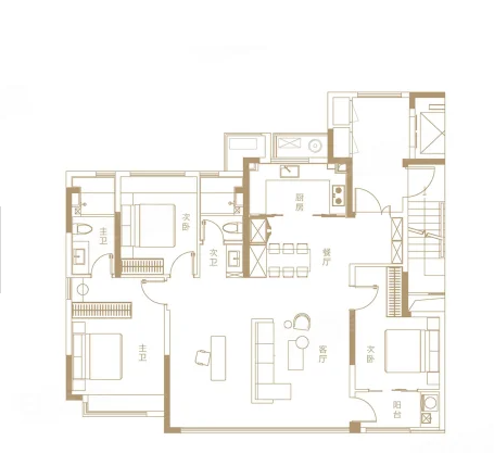  3室2厅2卫 143㎡户型图