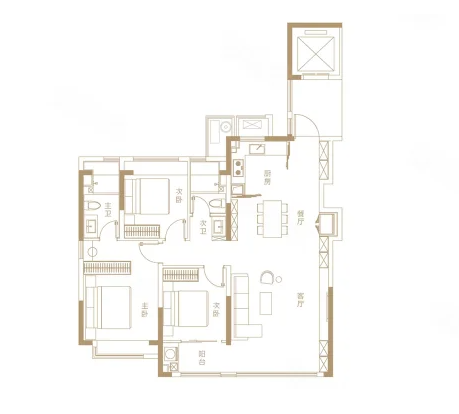  3室2厅2卫 128㎡户型图