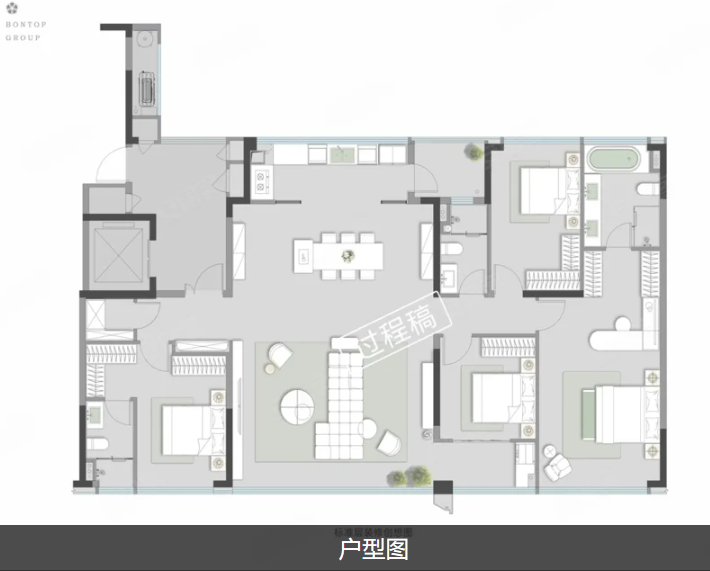  4室2厅3卫 173㎡户型图