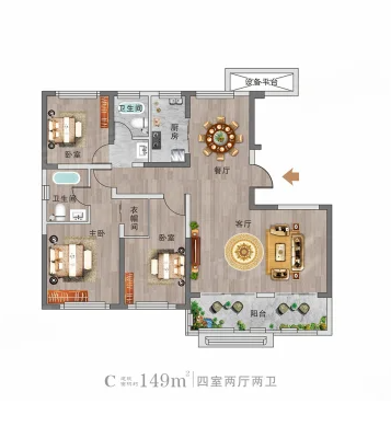  3室2厅2卫 149㎡户型图