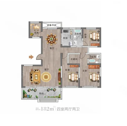  4室2厅2卫 182㎡户型图