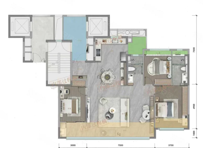  3室2厅2卫 139㎡户型图
