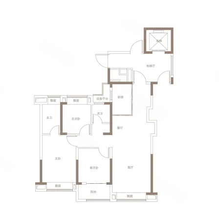  3室2厅2卫 105㎡户型图