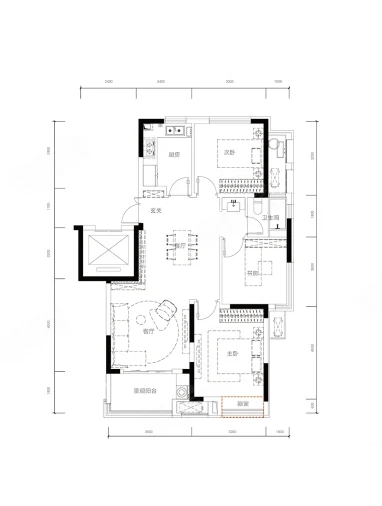 3室2厅1卫 95㎡户型图