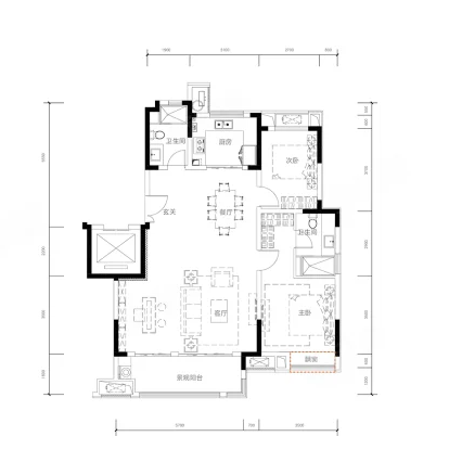  2室2厅2卫 118㎡户型图
