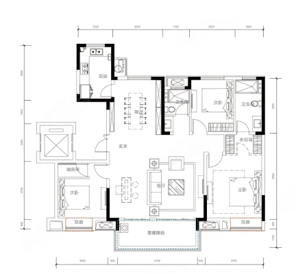  3室3厅3卫 135㎡户型图