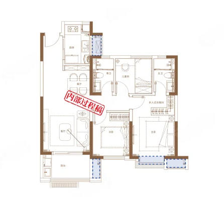  3室2厅2卫 104㎡户型图