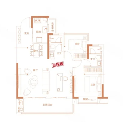  2室2厅2卫 109㎡户型图