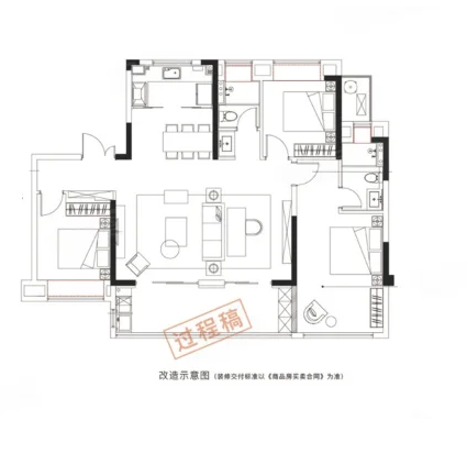  3室2厅2卫 143㎡户型图