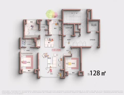  3室2厅2卫 128㎡户型图