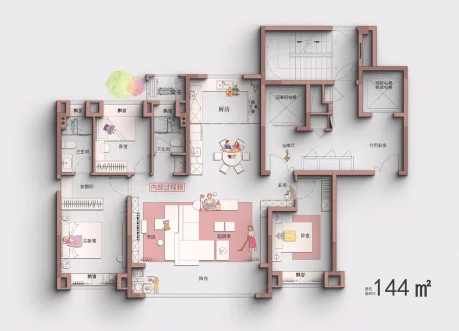  3室2厅2卫 144㎡户型图