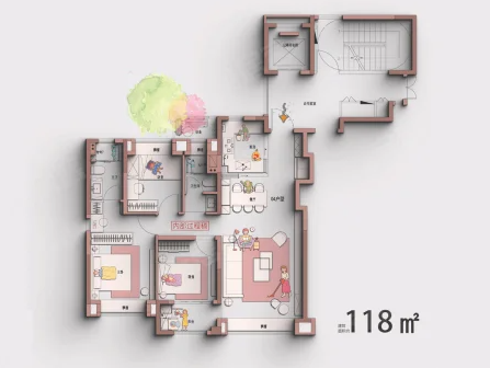  3室2厅2卫 118㎡户型图