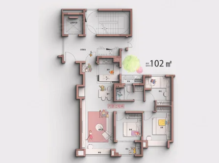  3室2厅1卫 102㎡户型图
