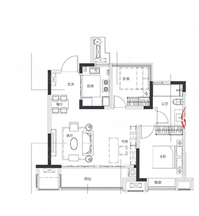  3室2厅1卫 85㎡户型图