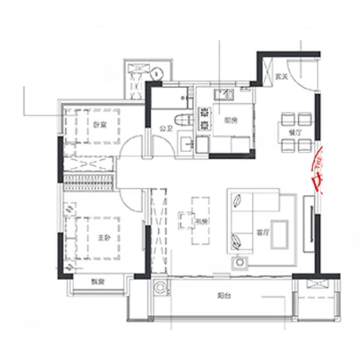  3室2厅1卫 88㎡户型图