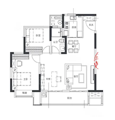  3室2厅1卫 95㎡户型图