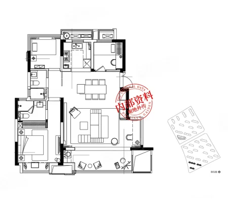  3室2厅2卫 103㎡户型图