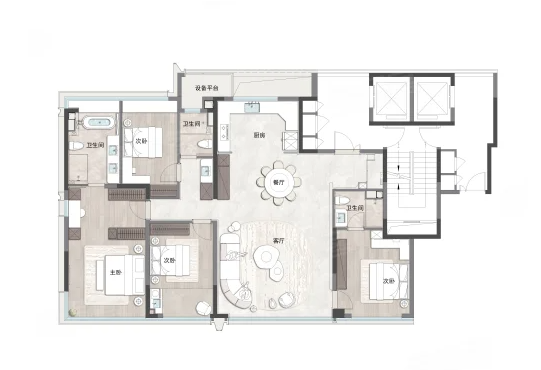  4室2厅3卫 180㎡户型图