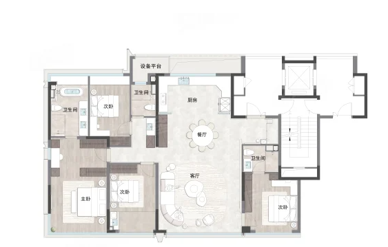  4室2厅3卫 176㎡户型图