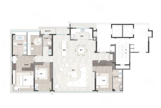  4室2厅3卫 213㎡户型图