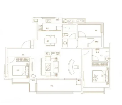  3室2厅2卫 132㎡户型图