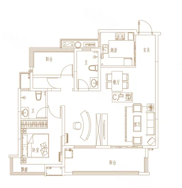  2室2厅1卫 123㎡户型图