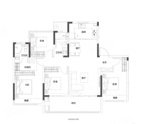  4室2厅2卫 142㎡户型图