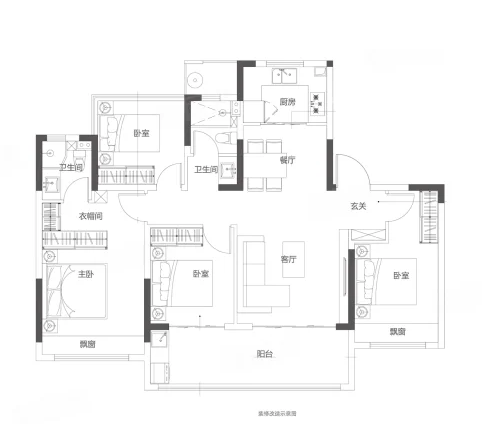  4室2厅2卫 129㎡户型图