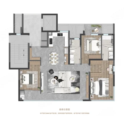  3室2厅2卫 124㎡户型图