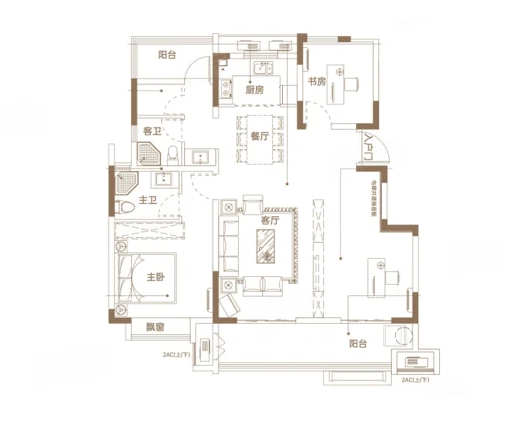  2室2厅2卫 120㎡户型图