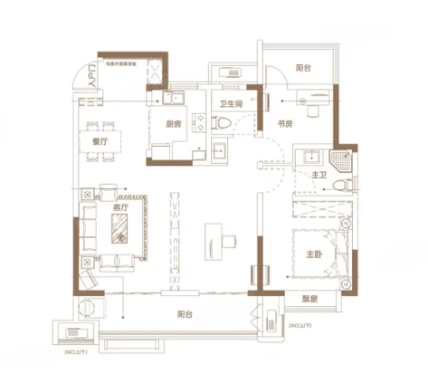  2室2厅2卫 115㎡户型图