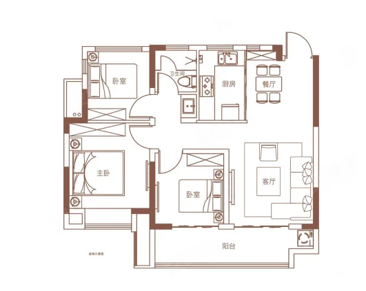  3室2厅1卫 95㎡户型图