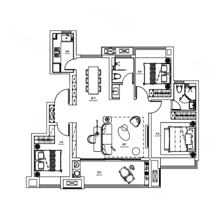  3室2厅2卫 120㎡户型图