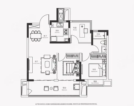  3室2厅1卫 89㎡户型图