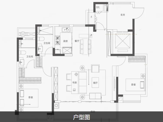  3室2厅2卫 125㎡户型图