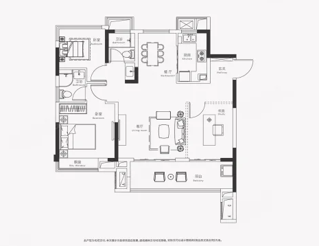  3室2厅2卫 106㎡户型图